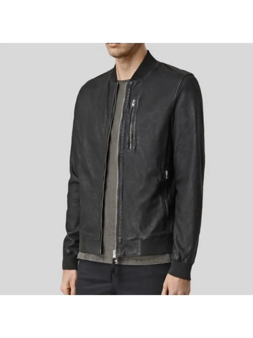 All Saints kino Sheep leather Bomber jacket size L color Black